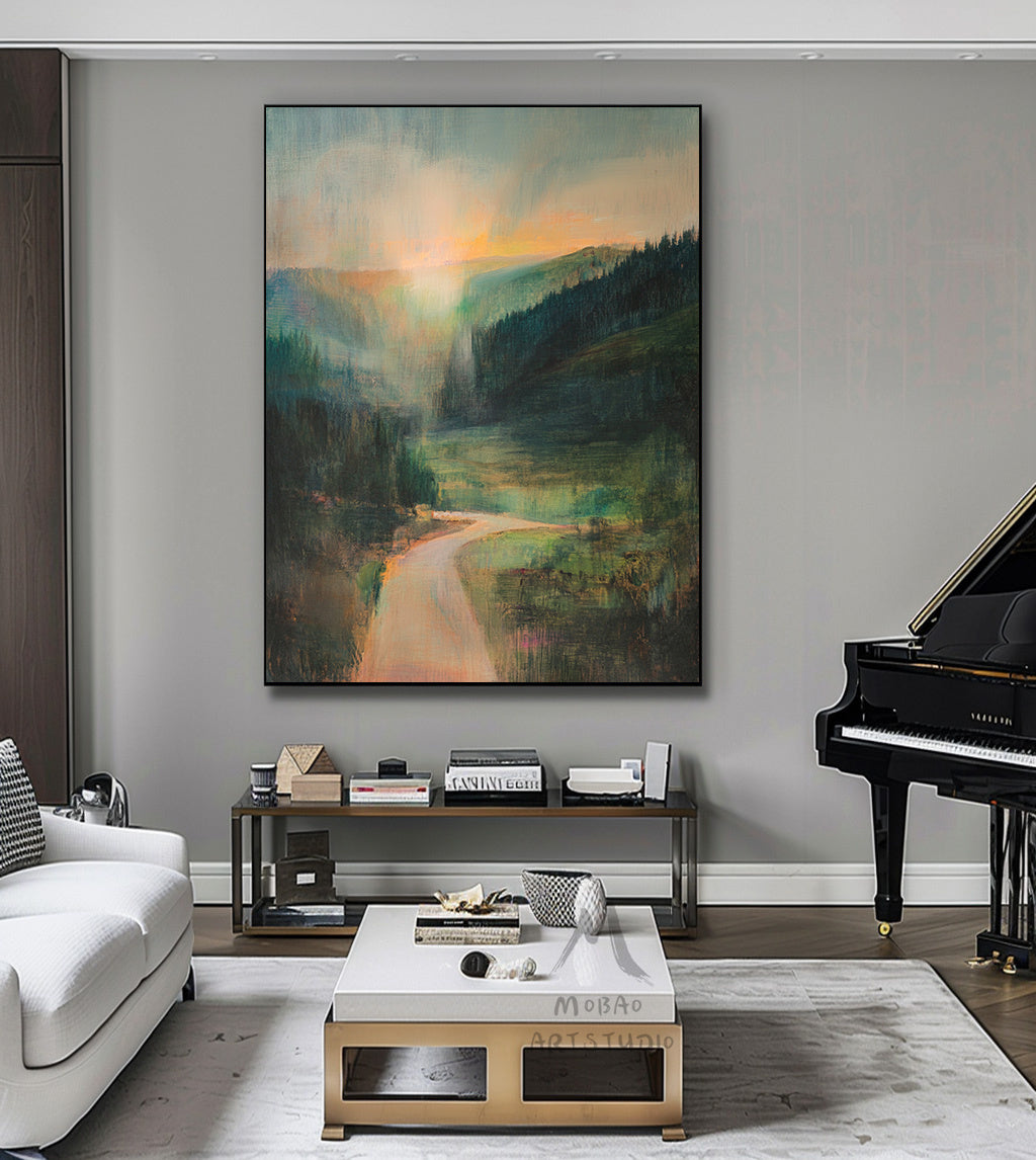 Large Abstract Painting,Green Painting Gold Painting Original Color Large Texture Abstract Painting,Large Wall Canvas Painting Sofa Wall Art