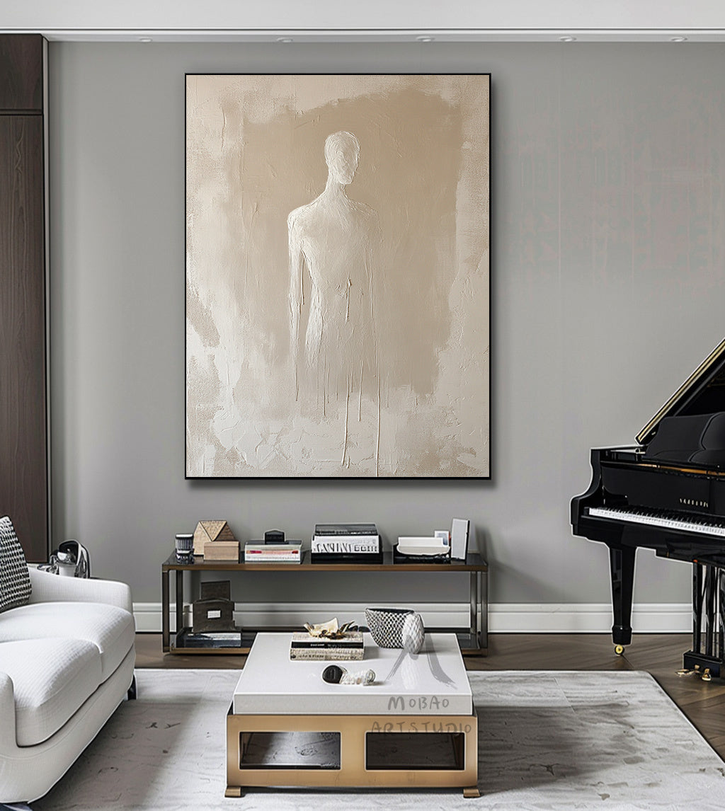 Beige minimalist canvas art, beige 3D texture art, bohemian wall art, brown abstract painting, harmonious wall art, beige wall art, minimalist art