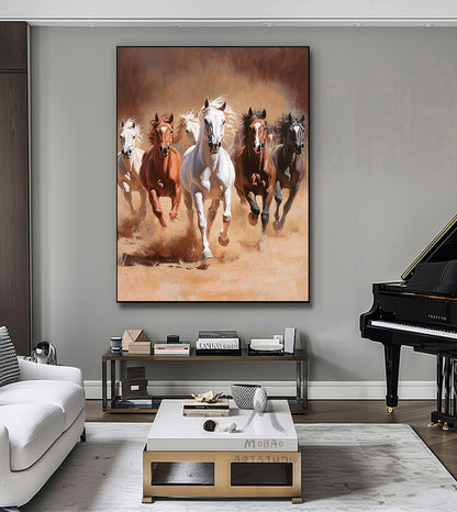 Horse art poster - white horse - realistic animal painting - black horse is suitable for living room, equestrian room decoration, or as a gift. Islamic Mother Power
