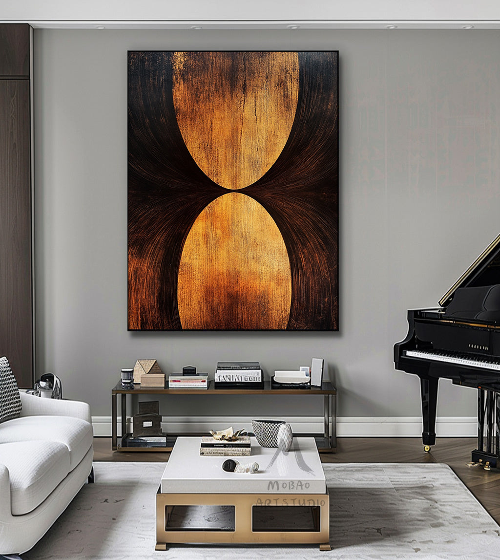 Golden 3D painting, golden texture painting, black abstract painting, black texture painting, golden modern abstract painting.