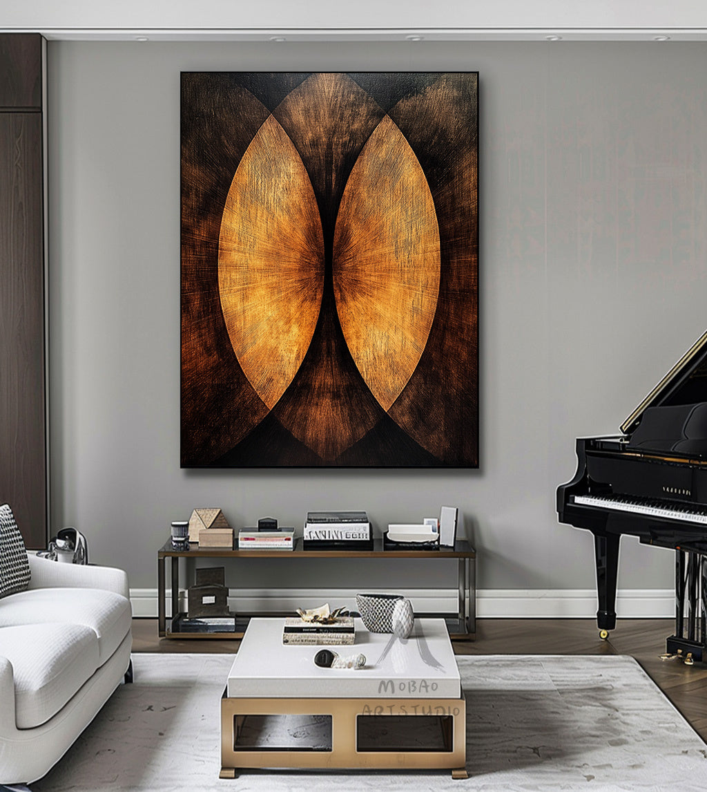 Golden 3D painting, golden texture painting, black abstract painting, black texture painting, golden modern abstract painting.