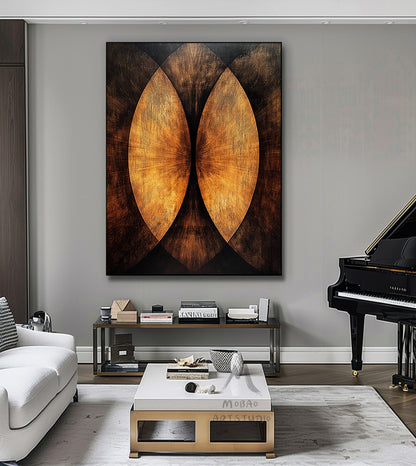 Golden 3D painting, golden texture painting, black abstract painting, black texture painting, golden modern abstract painting.