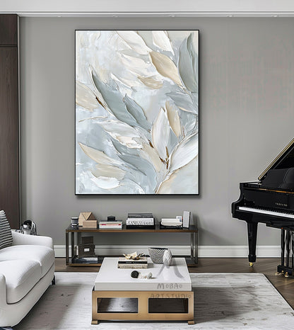 Neutral texture painting, primary gray abstract painting, gold, 3D texture art, white minimalist wall art, large-size abstract canvas art painting