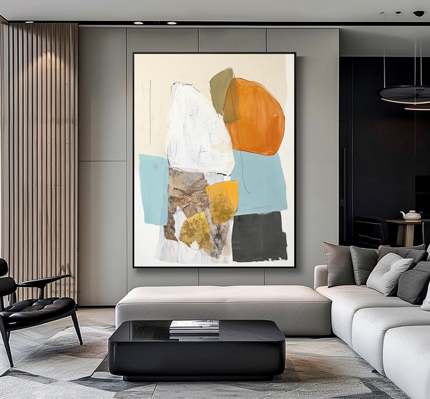 Original abstract painting, large beige abstract painting, orange minimalist painting, blue modern wall decoration painting, white abstract painting