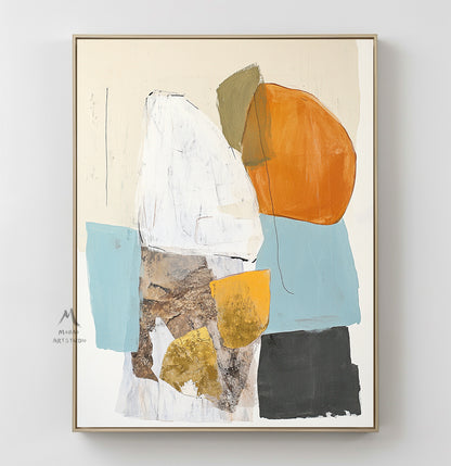 Original abstract painting, large beige abstract painting, orange minimalist painting, blue modern wall decoration painting, white abstract painting