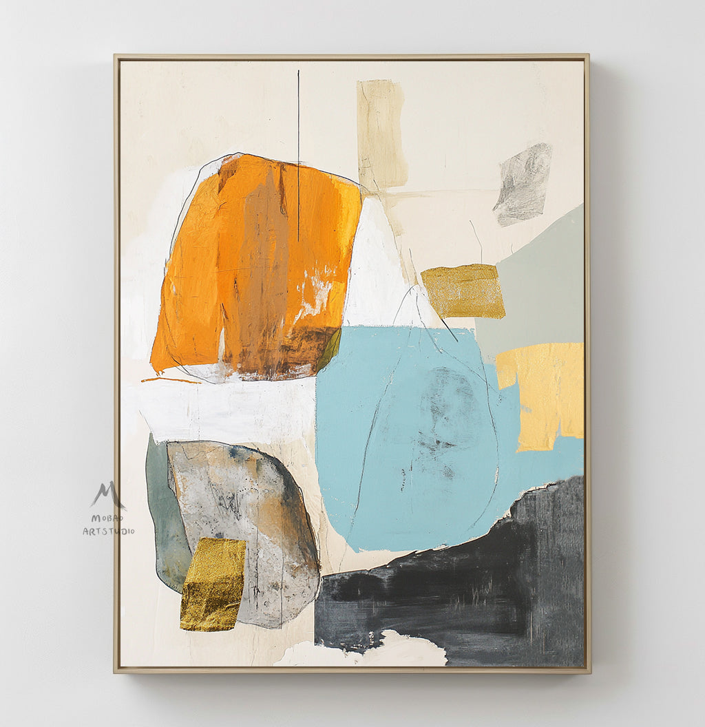 Original minimalist painting, beige abstract painting, large yellow abstract painting, black painting, light blue large wall canvas painting