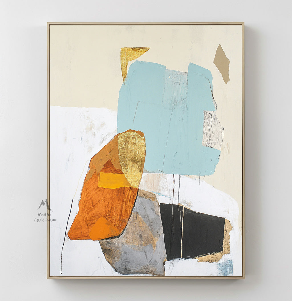 Original minimalist painting, beige abstract painting, large yellow abstract painting, black painting, light blue large wall canvas painting