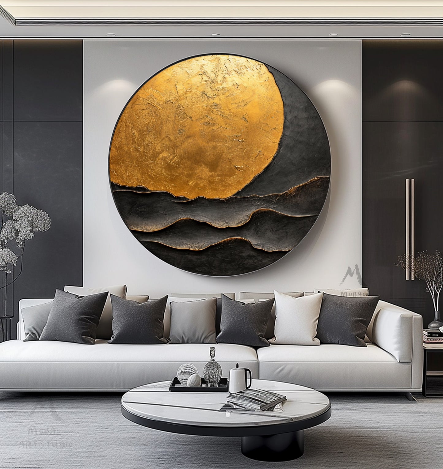 Gold Abstract Art Circle Painting Beige Textured Wall Art Beige Circle Abstract Painting Circle Beige Abstract Art Circle