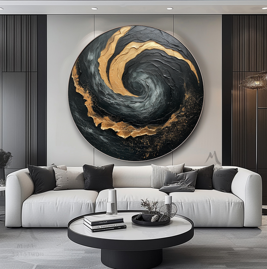 Black Textured Wall Art Gold Abstract Art Circle Painting Beige Circle Abstract Painting Circle Beige Abstract Art