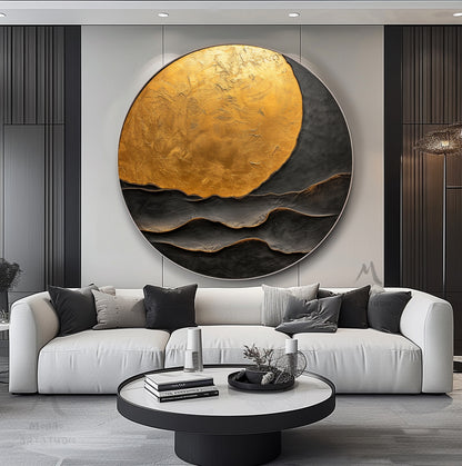 Gold Abstract Art Circle Painting Beige Textured Wall Art Beige Circle Abstract Painting Circle Beige Abstract Art Circle