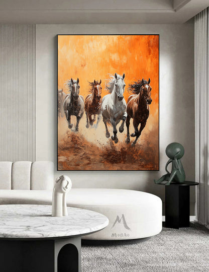Horse art poster - white horse - realistic animal painting - brown horse suitable for living room, equestrian room decoration, or as a gift. Islamic Mother Power