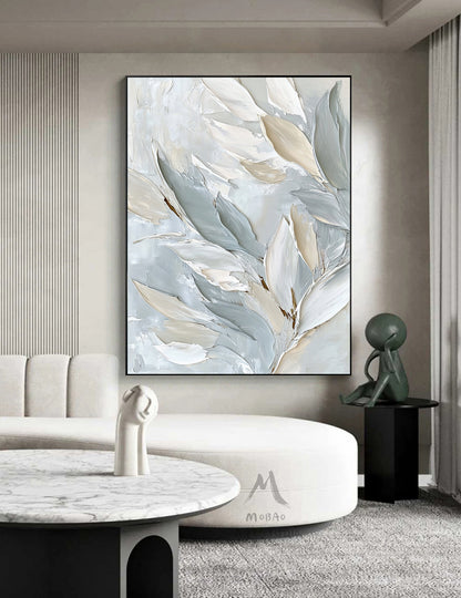 Neutral texture painting, primary gray abstract painting, gold, 3D texture art, white minimalist wall art, large-size abstract canvas art painting