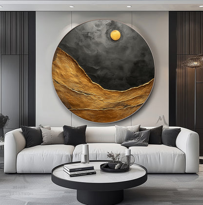 Gold Abstract Art Circle Painting Black Textured Wall Art Beige Circle Abstract Painting Circle Beige Abstract Art