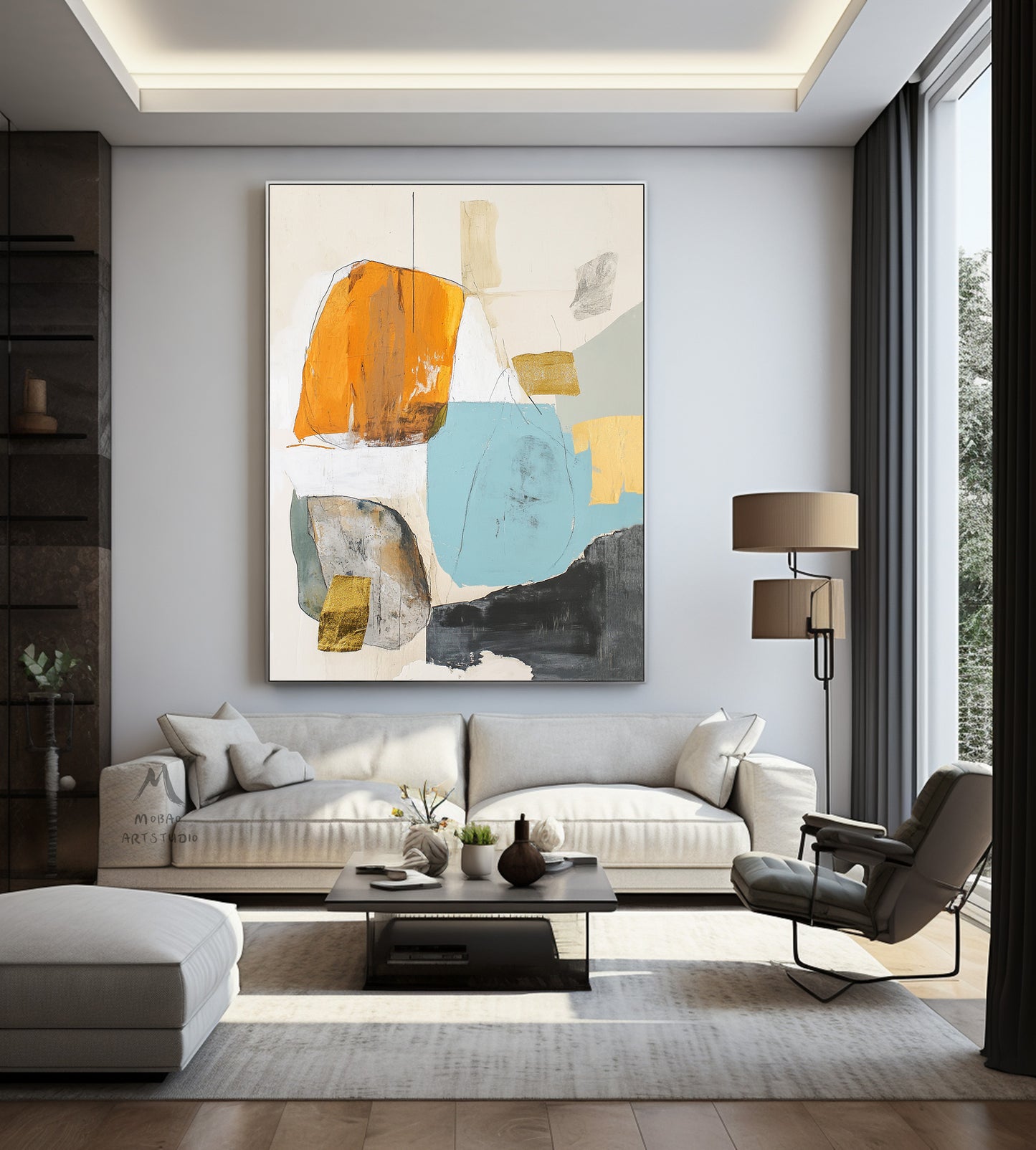 Original minimalist painting, beige abstract painting, large yellow abstract painting, black painting, light blue large wall canvas painting