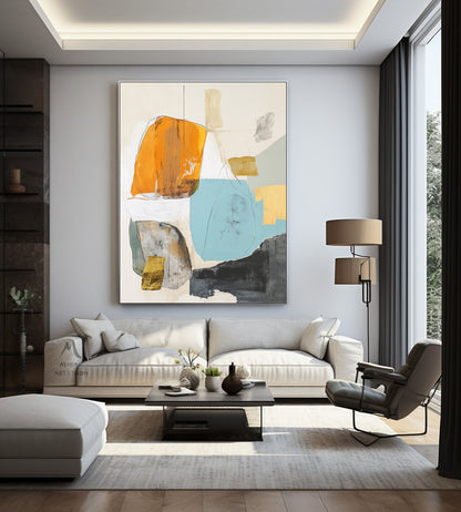 Original minimalist painting, beige abstract painting, large yellow abstract painting, black painting, light blue large wall canvas painting