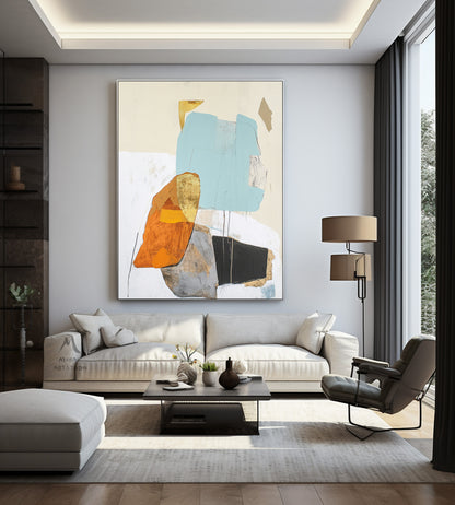 Original minimalist painting, beige abstract painting, large yellow abstract painting, black painting, light blue large wall canvas painting