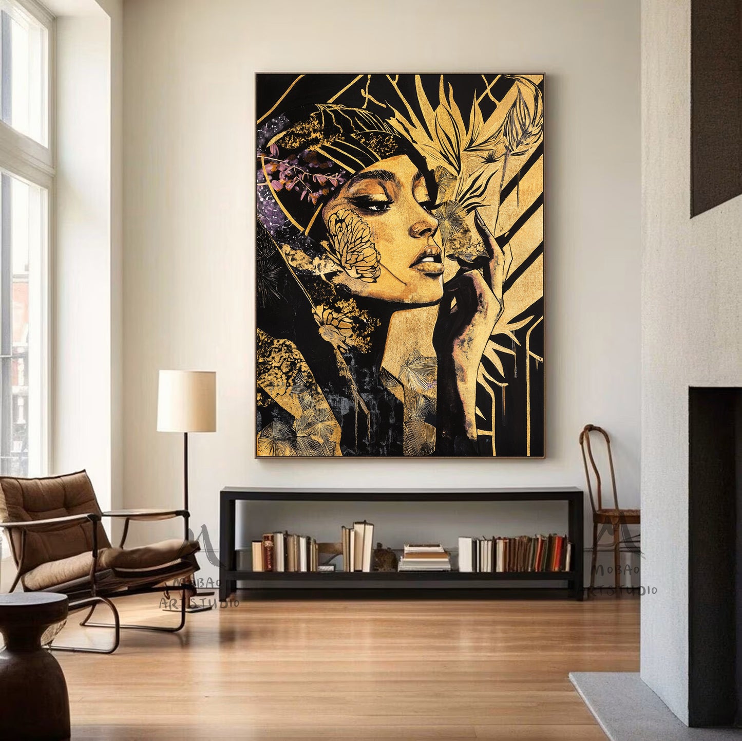Abstract female wall art, colorful modern female canvas print, colorful abstract female canvas painting, modern female wall decoration, black painting, large yellow abstract painting,