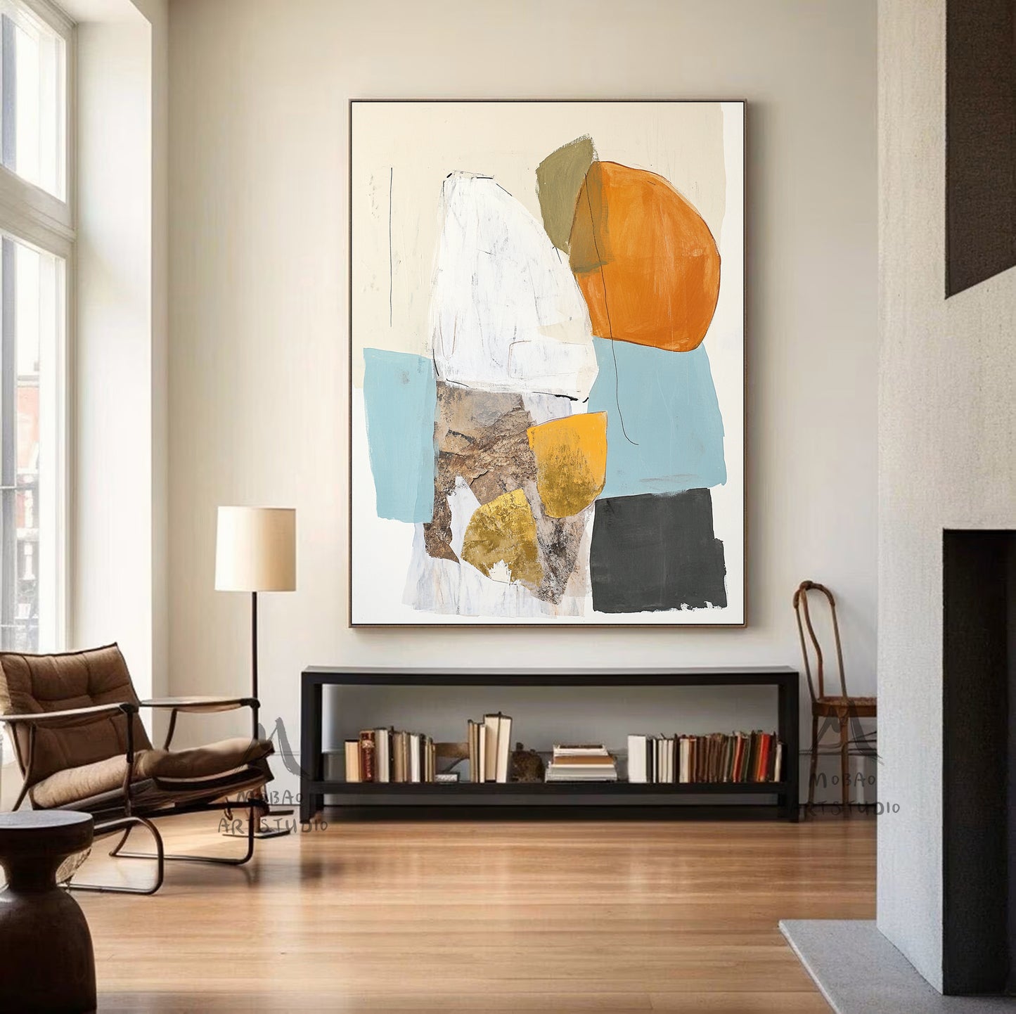 Original abstract painting, large beige abstract painting, orange minimalist painting, blue modern wall decoration painting, white abstract painting