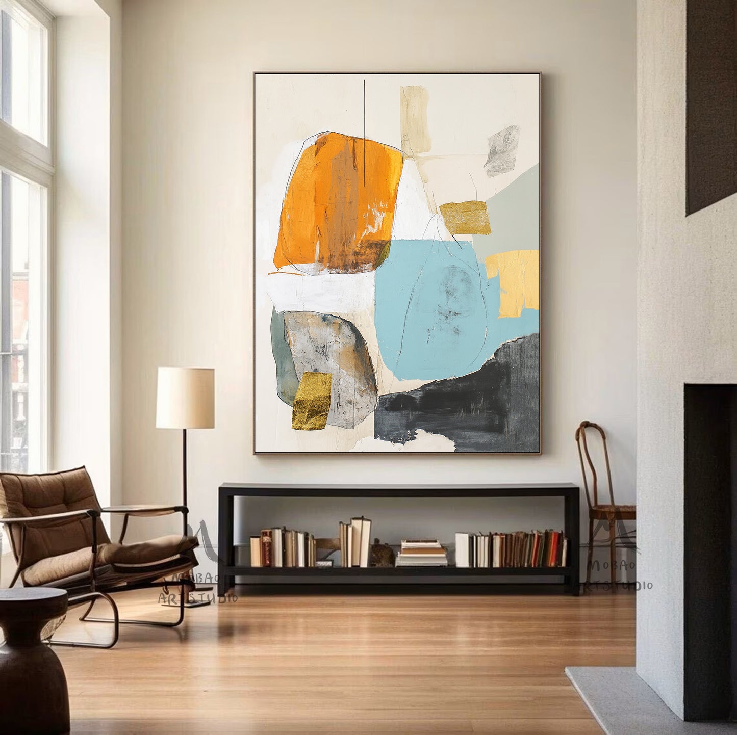 Original minimalist painting, beige abstract painting, large yellow abstract painting, black painting, light blue large wall canvas painting