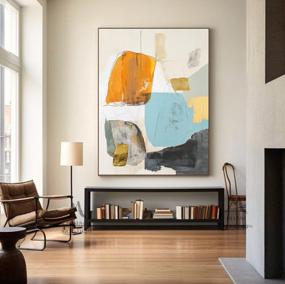 Original minimalist painting, beige abstract painting, large yellow abstract painting, black painting, light blue large wall canvas painting