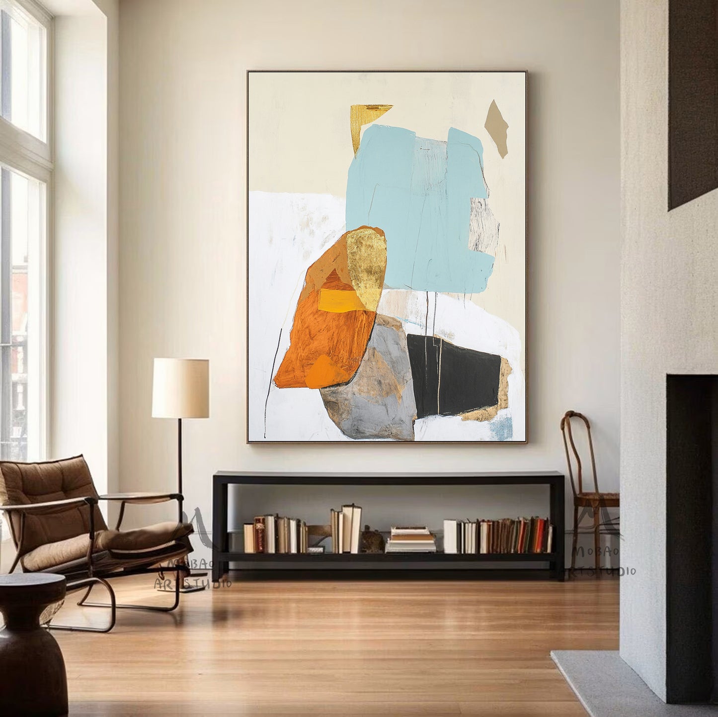 Original minimalist painting, beige abstract painting, large yellow abstract painting, black painting, light blue large wall canvas painting