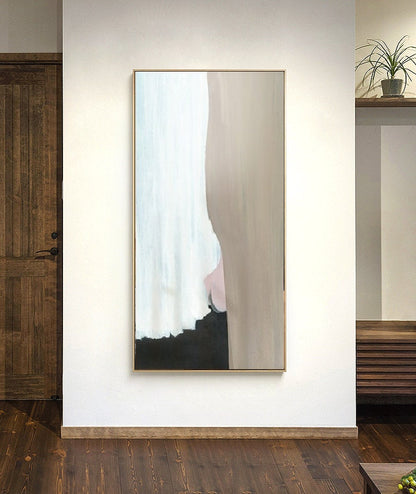 Original Boho Wall Art Painting Brown abstract painting, The figure of a girl with white hair,Black white abstract painting,Living room art