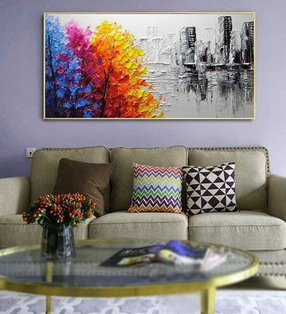 Urban art Abstract painting,Natural landscape, The perfect collection Manual knife painting, Black white Abstract painting, Living room art