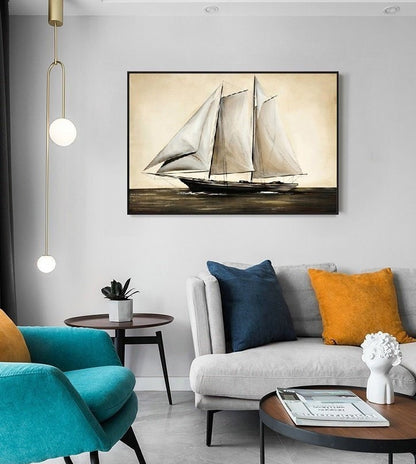 Sailing Oil painting by hand Artwork,Original oil painting of large sailing vessel sailing on the sea,Nautical oil painting art on Canvas