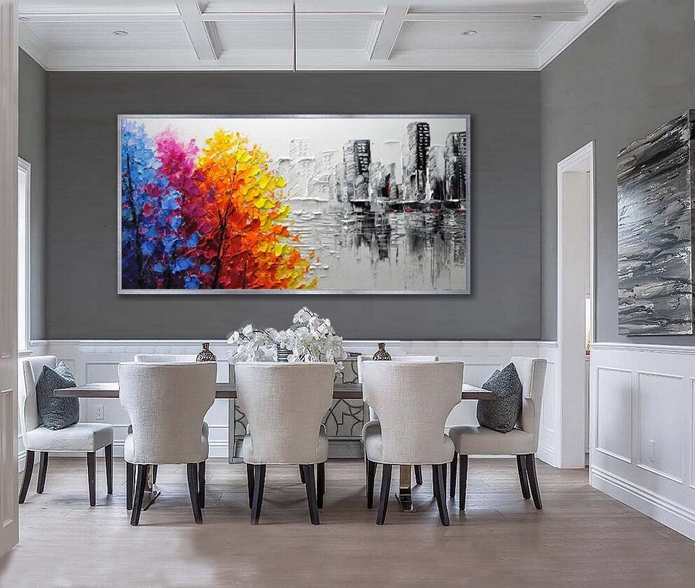 Urban art Abstract painting,Natural landscape, The perfect collection Manual knife painting, Black white Abstract painting, Living room art