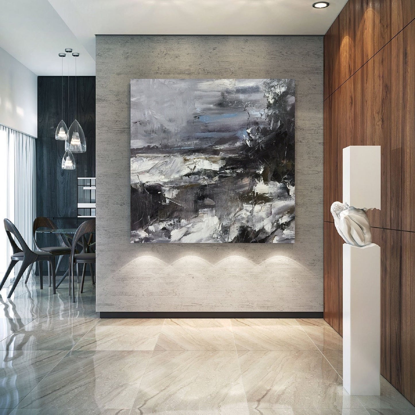 Large Black White Abstract Painting, Texture Abstract Painting, Large Minimalist abstract Painting, Large Canvas Art, Extra large wall art