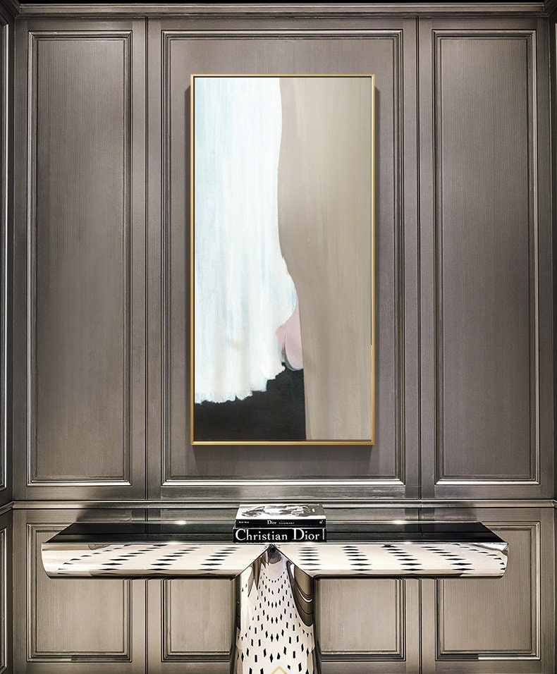 Original Boho Wall Art Painting Brown abstract painting, The figure of a girl with white hair,Black white abstract painting,Living room art