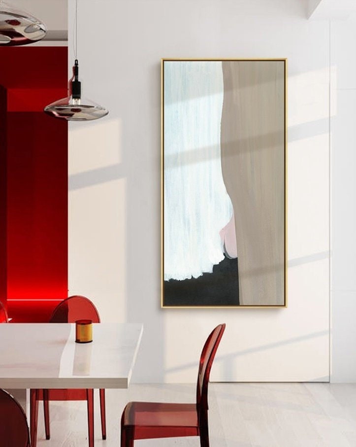 Original Boho Wall Art Painting Brown abstract painting, The figure of a girl with white hair,Black white abstract painting,Living room art