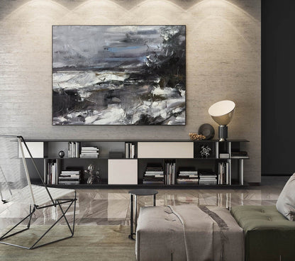 Large Black White Abstract Painting, Texture Abstract Painting, Large Minimalist abstract Painting, Large Canvas Art, Extra large wall art