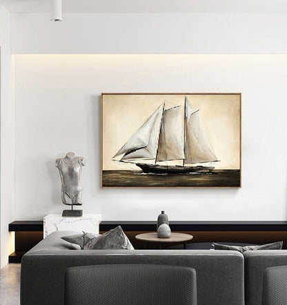 Sailing Oil painting by hand Artwork,Original oil painting of large sailing vessel sailing on the sea,Nautical oil painting art on Canvas
