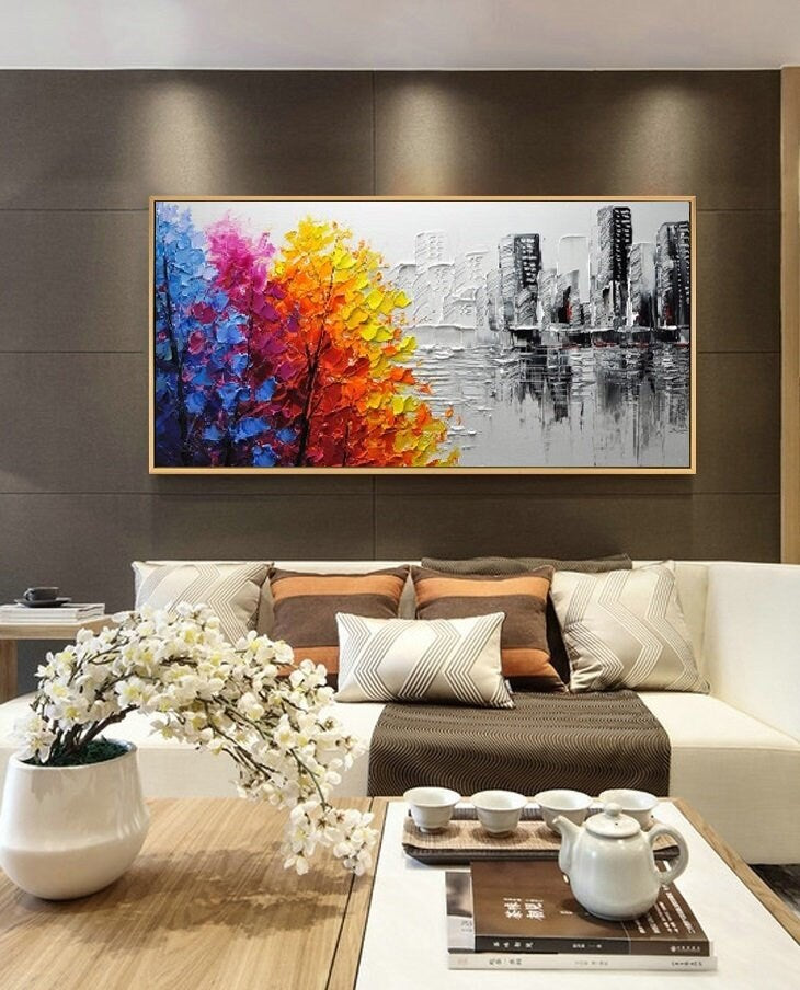 Urban art Abstract painting,Natural landscape, The perfect collection Manual knife painting, Black white Abstract painting, Living room art