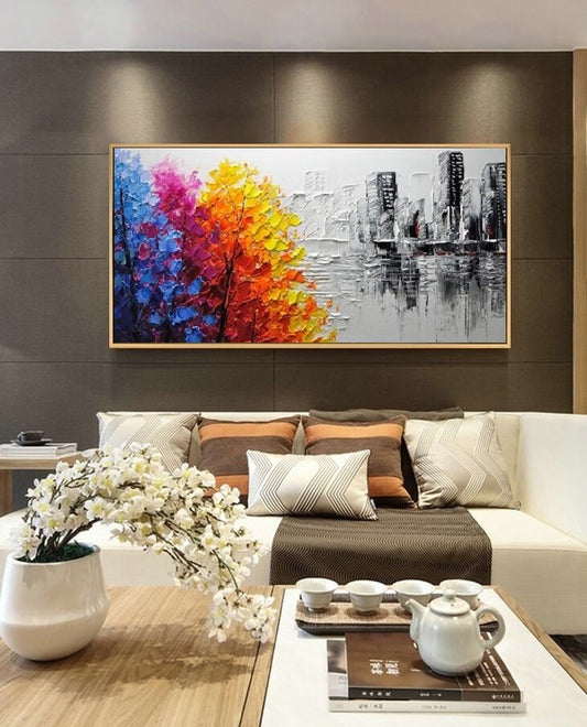 Urban art Abstract painting,Natural landscape, The perfect collection Manual knife painting, Black white Abstract painting, Living room art