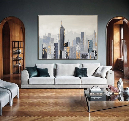 Large Wall City oil painting, Large Abstract Painting, New York skyline city art painting on Canvas,City architecture landscape oil painting