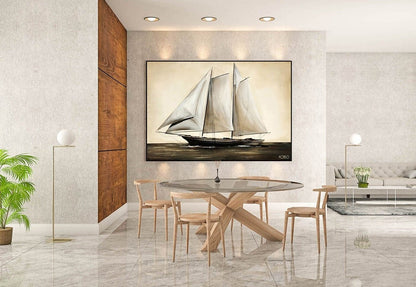 Sailing Oil painting by hand Artwork,Original oil painting of large sailing vessel sailing on the sea,Nautical oil painting art on Canvas