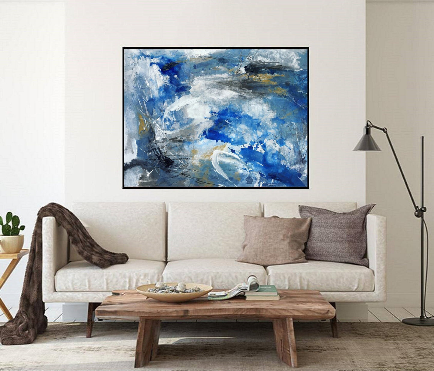 Large Abstract Painting, Blue Painting,Large White Clouds abstract painting,Sky Abstract Painting, Ocean Landscape Painting, Living Room Art