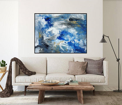 Large Abstract Painting, Blue Painting,Large White Clouds abstract painting,Sky Abstract Painting, Ocean Landscape Painting, Living Room Art