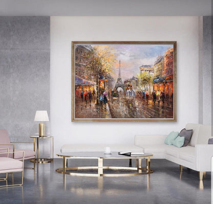 People Walking In The Bustling Streets Of Paris,Paris City Landscape Oil Painting,Original Paris City Art Painting,Living room art painting