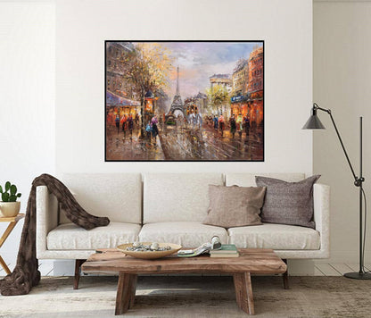 People Walking In The Bustling Streets Of Paris,Paris City Landscape Oil Painting,Original Paris City Art Painting,Living room art painting