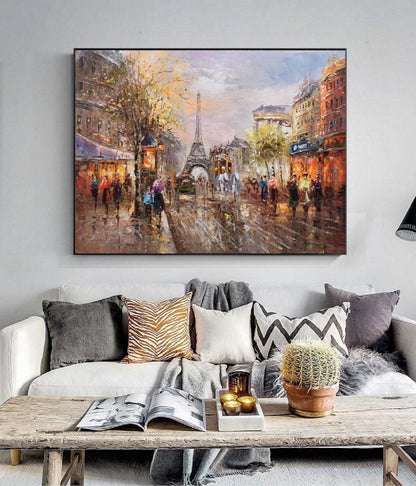 Original Paris City Art Painting,People Walking In The Bustling Streets Of Paris,Paris City Landscape Oil Painting,Living room art painting