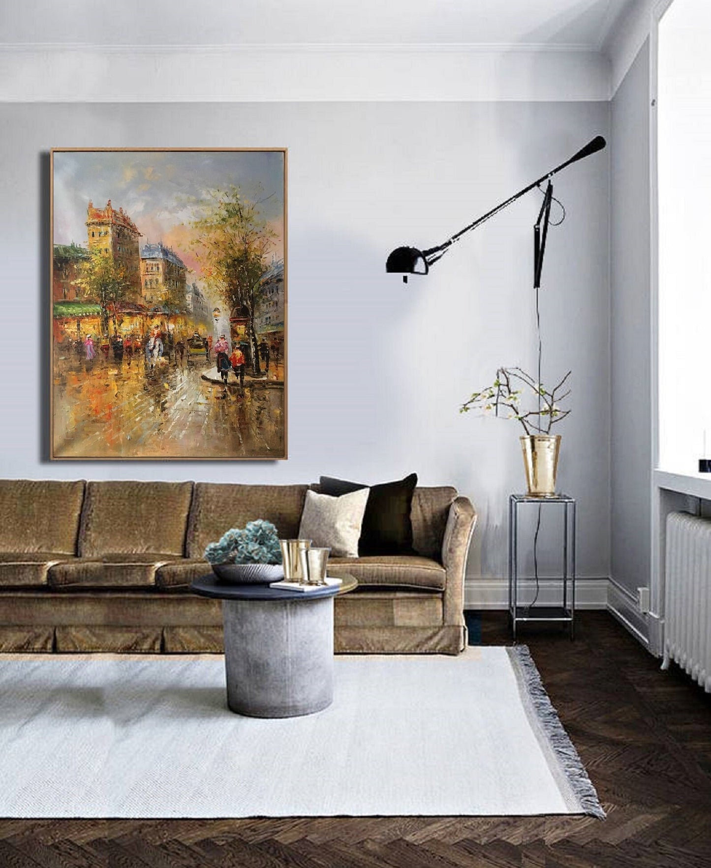 Original Paris City Landscape oil painting,People walking in the bustling streets of Paris,Oil painting of Street View of Paris City,France