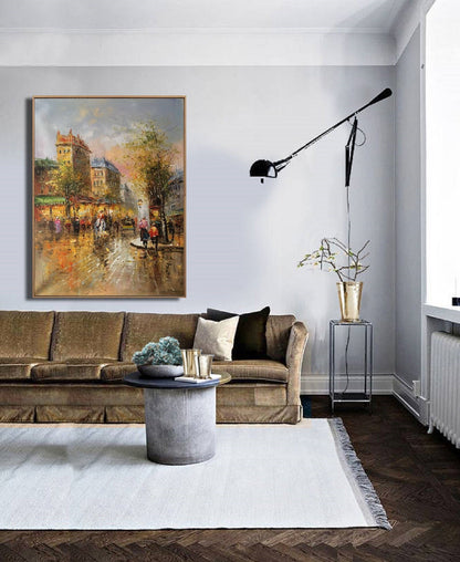 Original Paris City Landscape oil painting,People walking in the bustling streets of Paris,Oil painting of Street View of Paris City,France