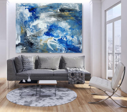 Large Abstract Painting, Blue Painting,Large White Clouds abstract painting,Sky Abstract Painting, Ocean Landscape Painting, Living Room Art