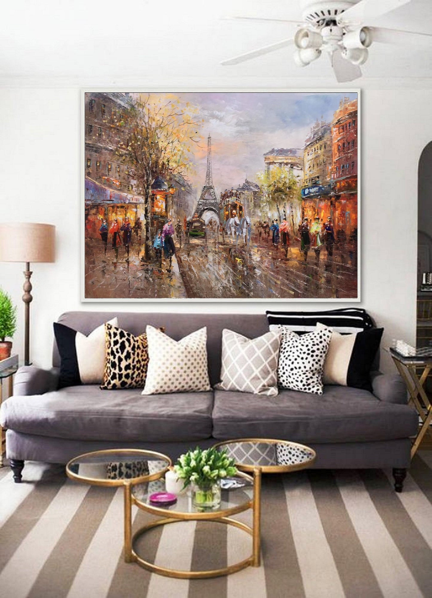 Original Paris City Art Painting,People Walking In The Bustling Streets Of Paris,Paris City Landscape Oil Painting,Living room art painting