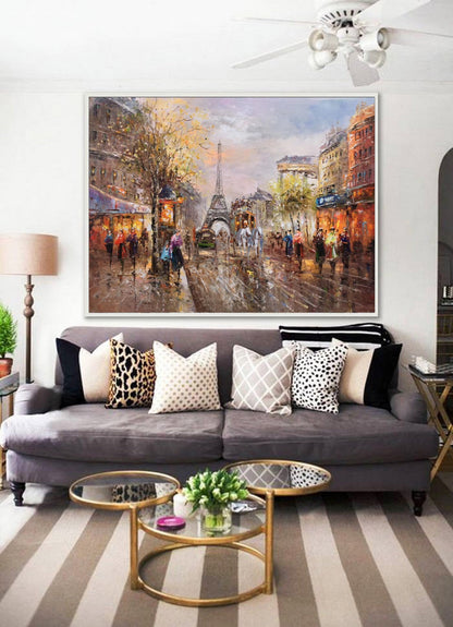 Original Paris City Art Painting,People Walking In The Bustling Streets Of Paris,Paris City Landscape Oil Painting,Living room art painting