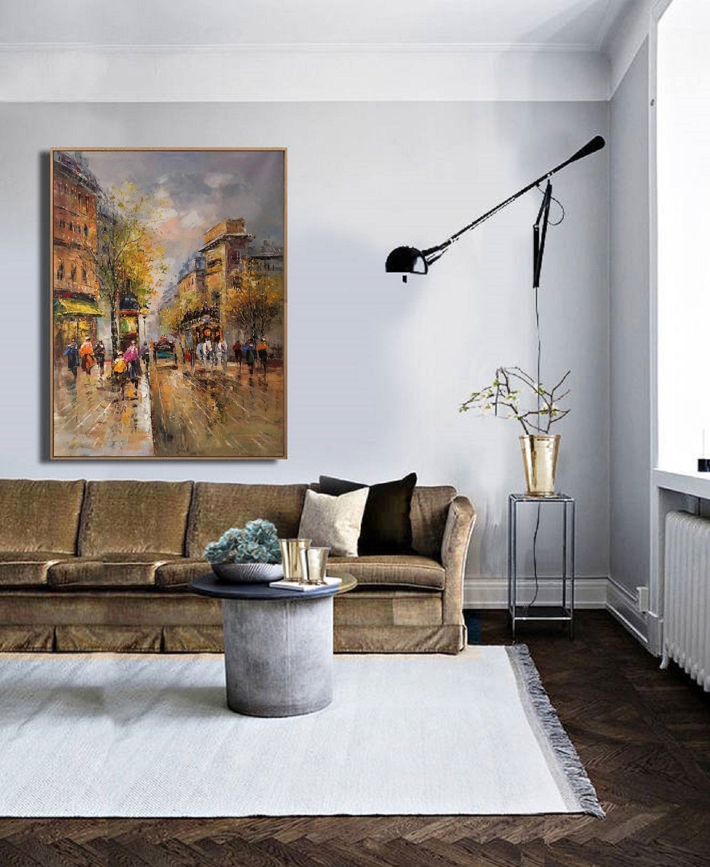 Paris city art painting,People walking in the bustling streets of Paris,Large Original Paris City Landscape oil painting on Canvas