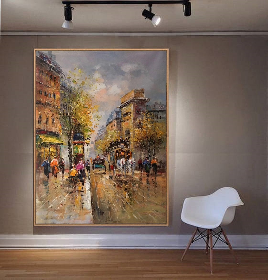 Paris city art painting,People walking in the bustling streets of Paris,Large Original Paris City Landscape oil painting on Canvas